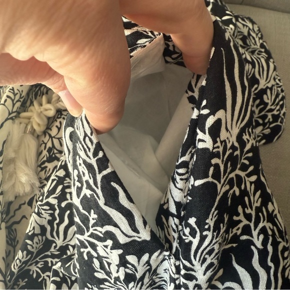 Martha Stewart Collection Kaftan Dress XL Linen Blend Black White Tassels Pocket - Picture 8 of 8